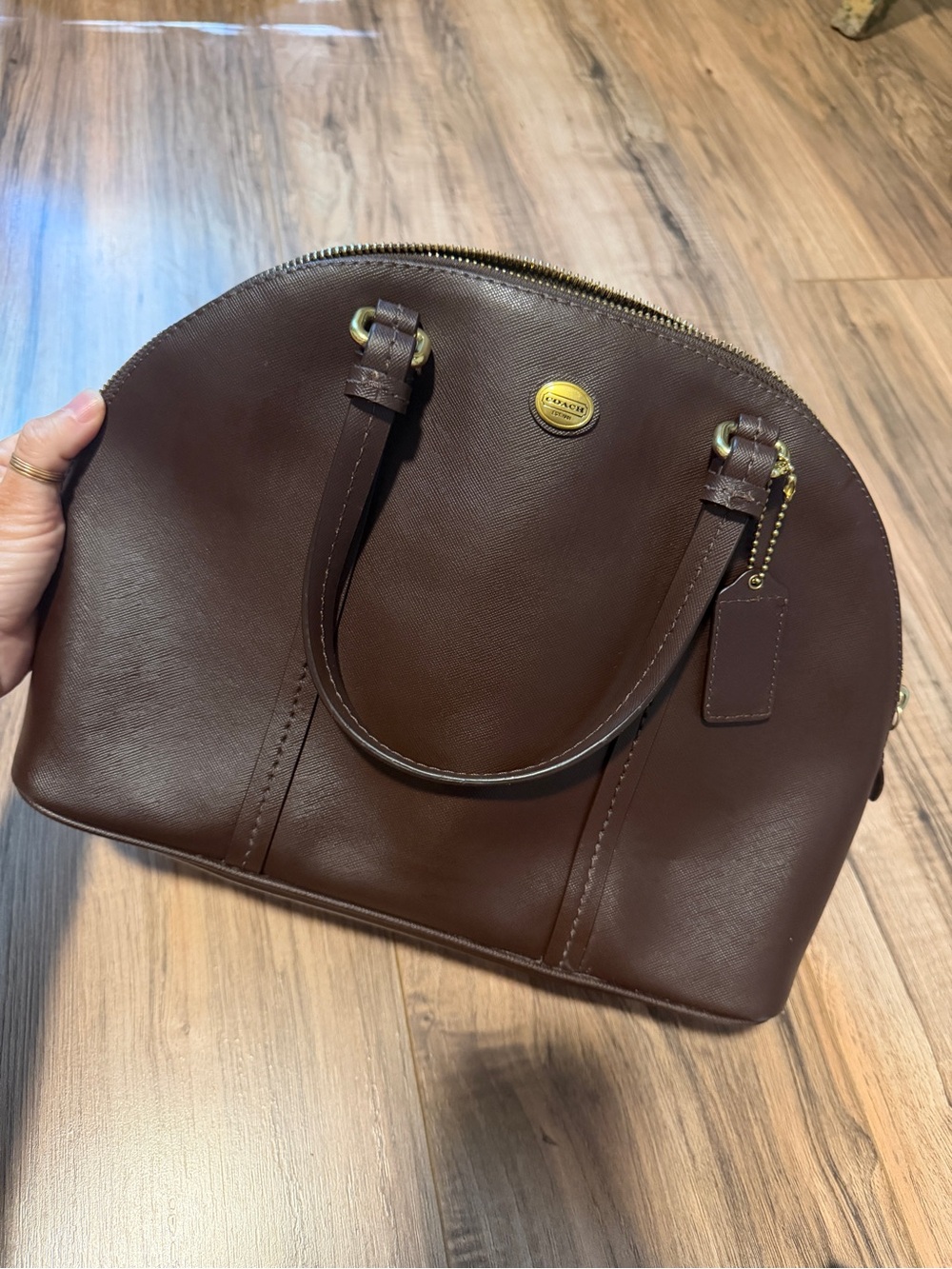 Coach Chocolate Brown Leather Dome Satchel with Gold Hardware